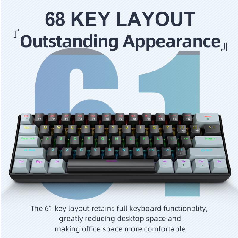 Gaming Keyboard Blue Switches - APAYADO K61 Mini teclado mecánico, con