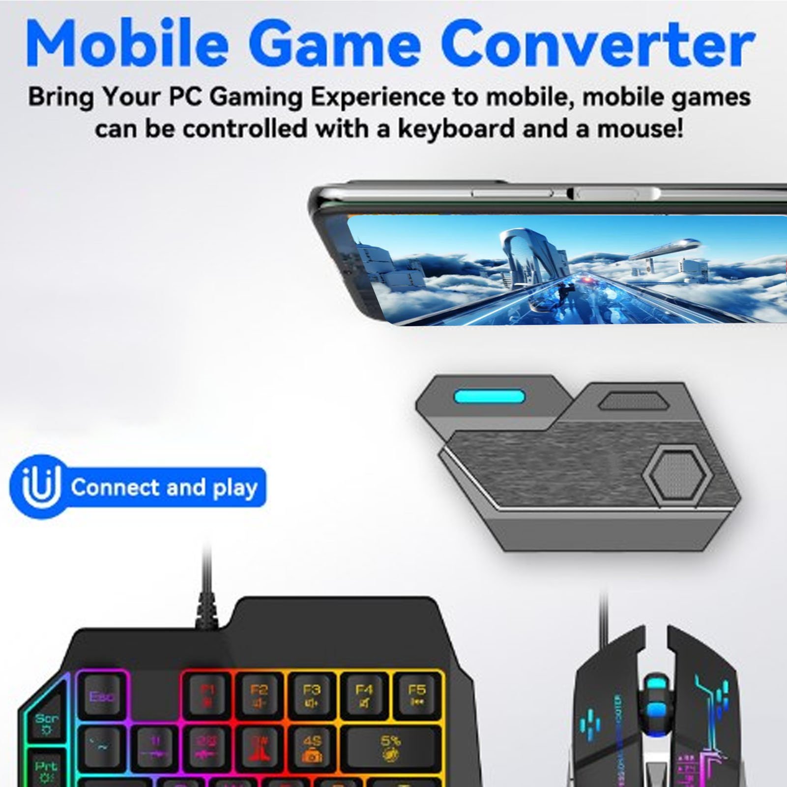 Gaming Keyboard Mouse Combo - Paquete combinado de juegos para móvil,