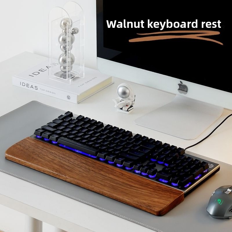 Gaming Keyboard Mouse Combo - Teclado de madera maciza, reposamanos, alfombrilla